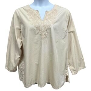 Club Z Collection Shirt Womens 2XL‎ Beige Embroidered Tunic Top Boho Casual